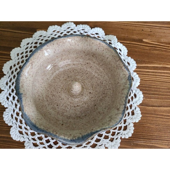 Blue beige Stoneware Apple Baker Bowl Baking Dish Baked Apples Pottery Signed - Picture 3 of 4